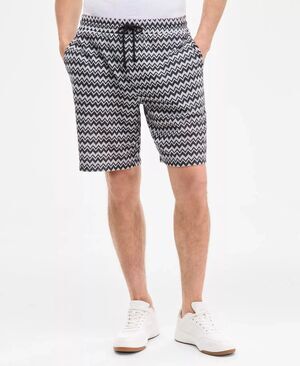 Karl Lagerfeld Shorts Mens XL Grey Black Drawstring Zig Zag Jacquard Knit 8"
